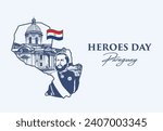 VECTORS. Editable banner for Heroes day in Paraguay. National Pantheon of Heroes, Francisco Solano Lopez, map, flag