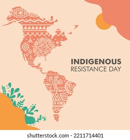 VEKTOREN. Bearbeitbarer Banner für den Indigenous Resistance Day. Auch bekannt als Ethnischer Widerstandstag oder Tag der kulturellen Vielfalt. 12. Oktober, Nord- und Südamerika, Lateinamerika