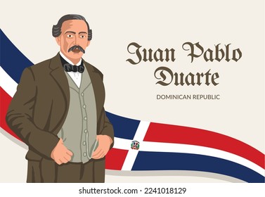 VECTORS. Editable banner of Juan Pablo Duarte, one of the founding fathers of Dominican Republic. January 26, Duarte Day, folk hero, public holiday