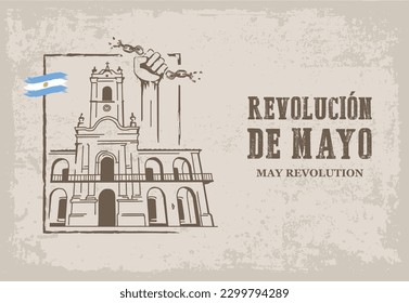VECTORS. Editable banner for the May Revolution in Argentina (May 1810), vintage, retro