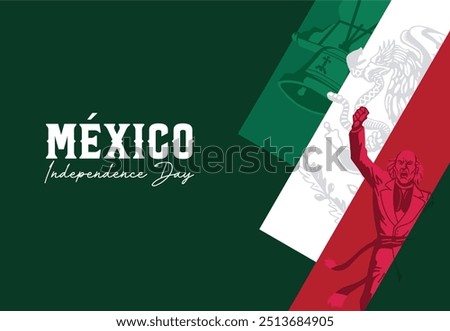 VECTORS. Editable banner for Mexico Independence Day and Independence festivities. Miguel Hidalgo, Cry of Dolores, bell, flag