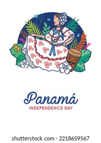 VECTORS. Editable banner for Panama Independence day, Patriotic month and civic holidays. Traditional dress, national symbols, nature