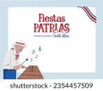 VECTORS. Editable banner for the Patriotic Holidays in Costa Rica, Independence Day, September. Costa Rican man playing the marimba (musical instrument), playing folkloric music