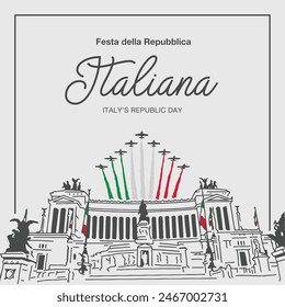 VECTORS. Editable banner for the Republic Day in Italy, June 2. Fatherland Altar, sketch style, artistic