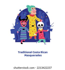 VECTORS. Editable banner for the Traditional Costa Rican masquerades, October 31, festivity, dance, music