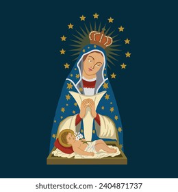 VECTORES. Pancarta editable para la Virgen María (o la Virgen de Altagracia en República Dominicana) y el bebé Jesús