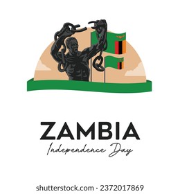 VECTORES. Pancarta editable para el Día de la Independencia de Zambia (24 de octubre), Día de los Héroes y eventos patrióticos. Estatua de la Libertad, monumento, bandera, fondo blanco