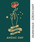 VECTORS. Editable poster for Anzac Day in Australia and New Zealand. April 25, Lest we forget phrase on ribbon