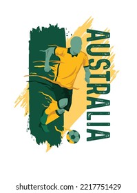 VECTORS. Editable poster for the Australia football team, soccer player, uniform