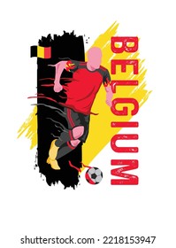 VECTORES. Afiche editable para la selección belga de fútbol, jugador de fútbol, uniforme, bandera