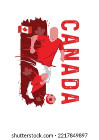 VECTORS. Editable poster for the Canada football team, soccer player, uniform, flag