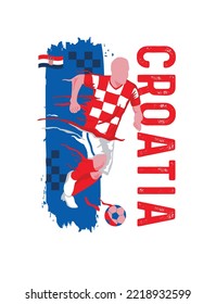 VECTORS. Editable poster for the Croatia football team, soccer player, uniform, flag