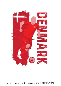 VECTORS. Editable poster for the Denmark football team, soccer player, uniform, flag