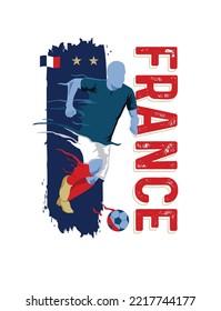 VECTORS. Editable poster for the France football team, soccer player, uniform, flag