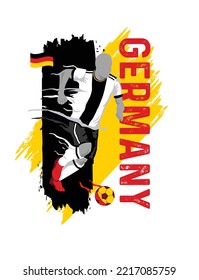 VECTORS. Editable poster for the Germany football team, soccer player, uniform, flag