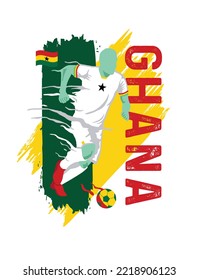 VECTORS. Editable poster for the Ghana football team, soccer player, uniform, flag