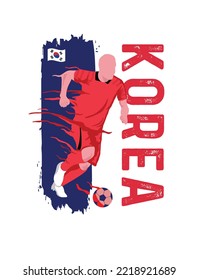 VECTORS. Editable poster for the Korea football team, soccer player, uniform, flag