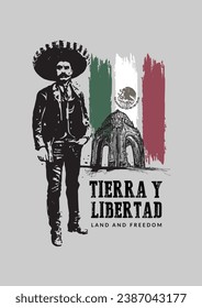 VECTORES. Afiche editable para la Revolución Mexicana, 20 de noviembre. General Emiliano Zapata, Monumento a la Revolución, bandera, libertad, libertad, lema, graffiti