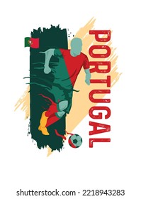 VECTORS. Editable poster for the Portugal football team, soccer player, uniform, flag