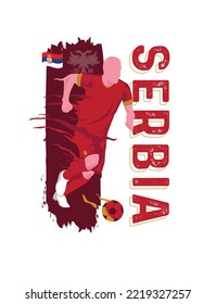 VECTORES. Afiche editable para la selección serbia de fútbol, jugador de fútbol, uniforme, bandera