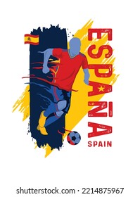 VECTORS. Editable poster for the Spain football team, soccer player, uniform, flag