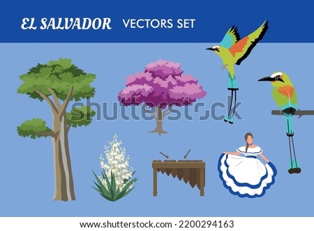 VECTORS. El Salvador National symbols. Great for the independence day, cultural and patriotic events. Isolated graphics.