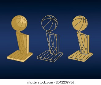 VECTORS. Golden Basketball Trophy, Cup, prize, icons, lineal, illustration, flat colors	