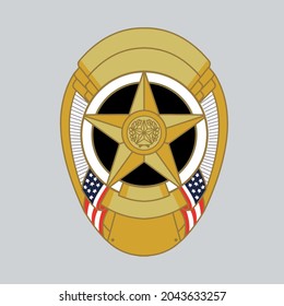VECTORS. Golden Police Badge with star and United State Flags