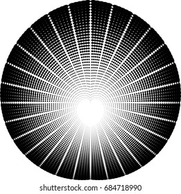 Vectors halftone dots tunnel circle in the middle of a heart form . Isolated on white background
