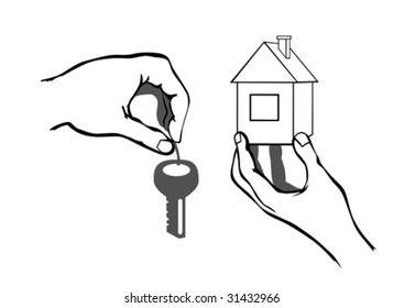 vectors hands with keys from the house, a symbol of real estate
