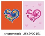 VECTORS. Heart shape in traditional Costa Rican painting style, Ox cart design style, 2 color schemes 