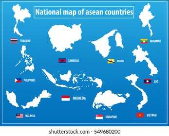 Vectors illustration of National map of asian countries