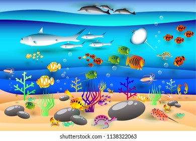 Vectors illustration ocean under water paper art style.