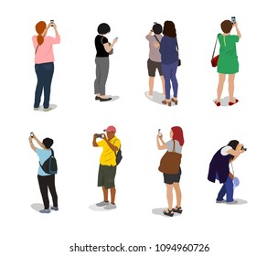Vectors Illustration Of People Standing And Take A Picture On Isolate White