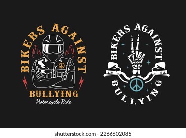 VECTORS. Illustrations for Bikers or Motorcycle Clubs against bullying, bullies and violence. Standing up for children, ride, peace, logos