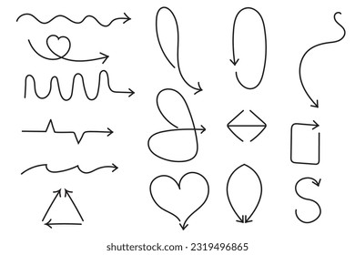 Vektorgrafiken und Illustrationen. Reihe verschiedener Pfeilsymbole auf weißem Hintergrund.