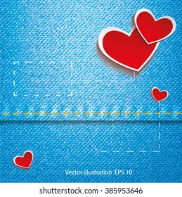 Vectors jeans background with red hearts