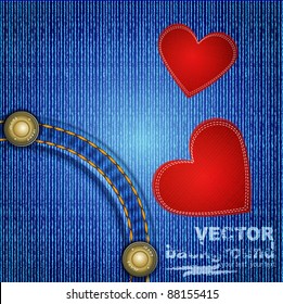 Vectors jeans background with rivet and two red heart