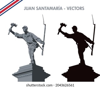 VECTORS. Juan Santamaría Statue, Monument, Costa Rica National Heroe, Battle of Rivas, Independence day, patriotic, traditional, civic events, Filibuster War, torch, antorcha