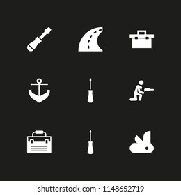 vectors with  knife, work tools, tool box and drill icons for web and mobile app