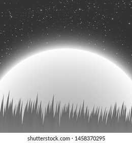 vectors of the moon visible from grass at night