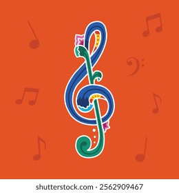 VECTORS. Music note (treble clef) in traditional Costa Rican painting style, Ox cart design style