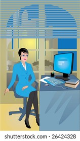 Vectors. Office, the girl and the computer