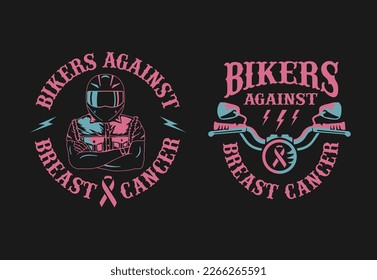 VECTORES. Ilustraciones rosas para ciclistas o clubes de motocicleta contra el cáncer de mama. Lucha contra el cáncer, busca una cura, evento de concienciación