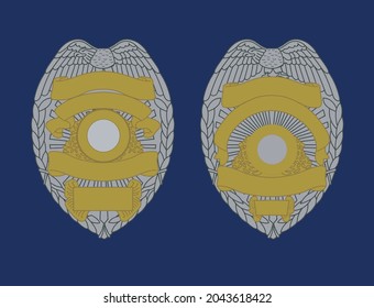 VECTORS. Police Officer Badges with Eagles and Banners, 2 versions, silver, gold, metallic