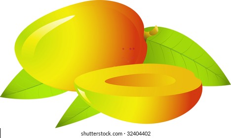 Vectors of ripe and juicy fruit is the mango! Isolated on white.