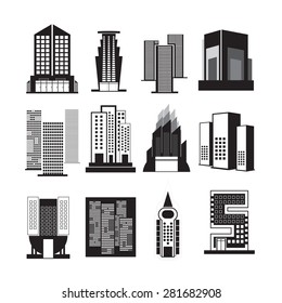 vectors set building black and white on white back ground