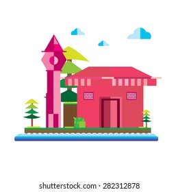 vectors set building clours and white on white back ground