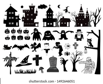 Vectors set mono tone hand drawing cartoon for Halloween night party night.