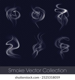 Vectors swirling wisps, dense plumes, and delicate trails of vapor, ideal for backgrounds, overlays and creative projects, suitable for use in advertising, web design, and print materials